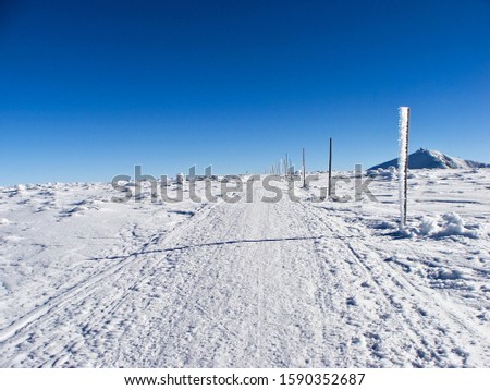 Winter trail, hike, blue sky
