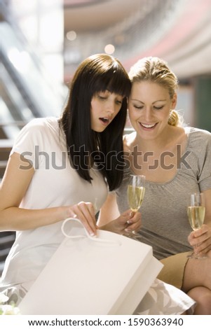 Two women looking in shopping bags