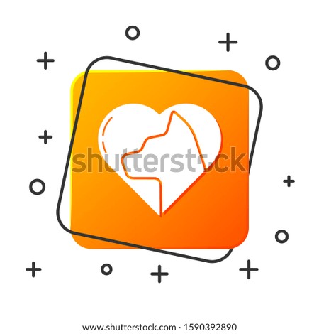 White Heart with cat icon isolated on white background. Love to the animals. Orange square button. Vector Illustration