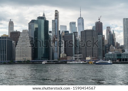 Big City New York Skyline From Brooklyn Bridge Park.