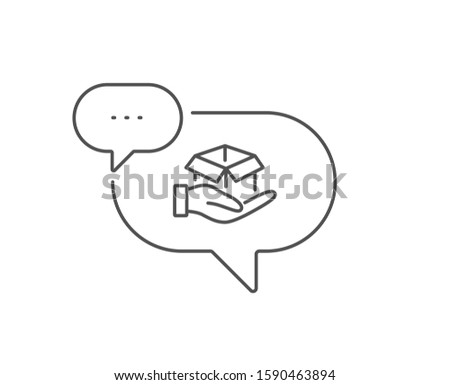Hold open box line icon. Chat bubble design. Delivery parcel sign. Cargo package symbol. Outline concept. Thin line hold box icon. Vector