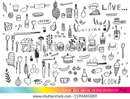 Vector illustration of doodle food and drink elements for backgrounds, textile prints, covers ,Vector illustration of Doodle cute for kid, Hand drawn set of cute doodles for decoration