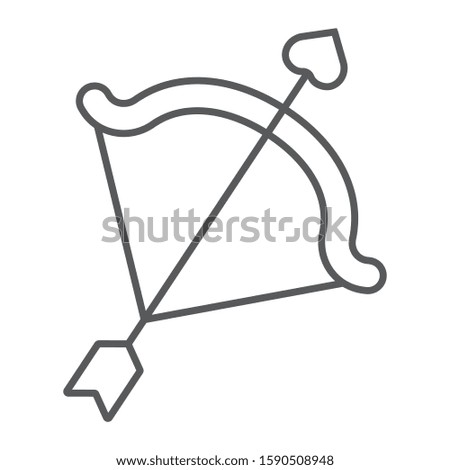 Cupid bow thin line icon, valentine and holiday, arrow sign, vector graphics, a linear pattern on a white background, eps 10