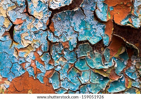 old abstract background from the cracked paint on rusty iron