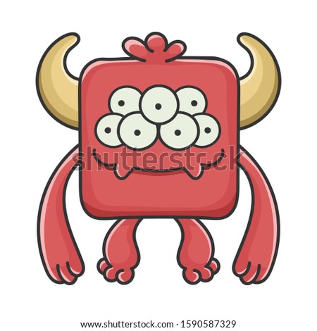 Happy red square Devil cartoon monster isolated on white