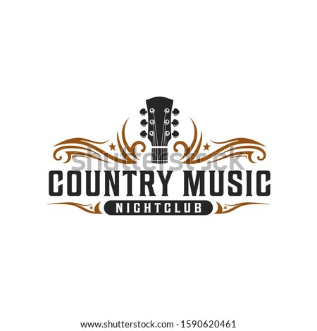 Classic country music, guitar vintage retro logo design Royalty-Free Stock Photo #1590620461