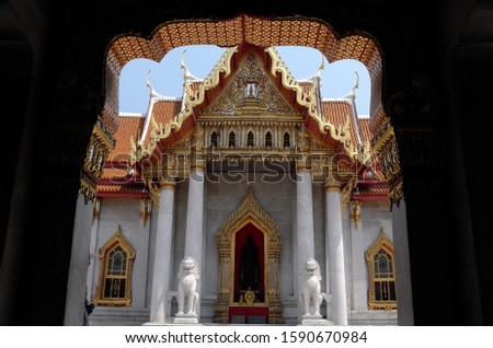 Architecture of Marble temple in bangkok thailand