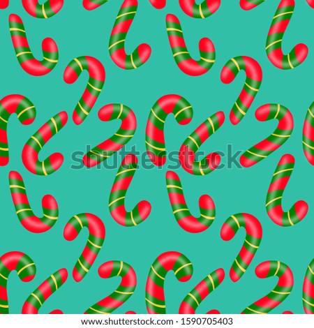 Candy canes on turquoise seamless pattern. Christmas textile and paper design.