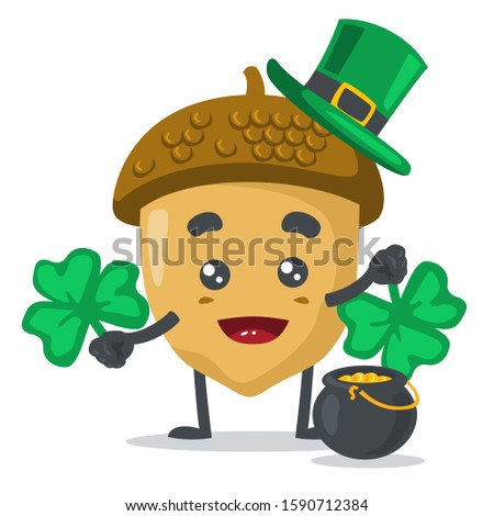 vector illustration of adorable nut mascot, wearing shamrock hat 