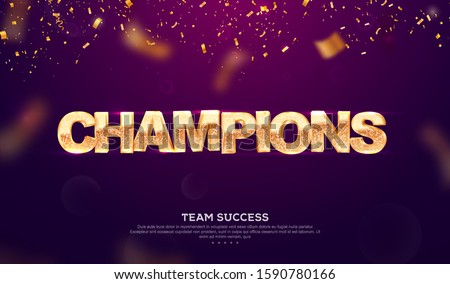 3d golden glitter word champions vector illustration. Winning celebration web banner. Championship cup win sign template on dark background Royalty-Free Stock Photo #1590780166