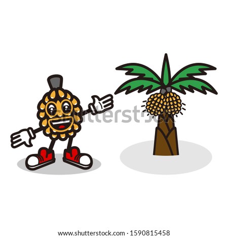Palm oil cartoon characters with palm trees vector illustration, gardening