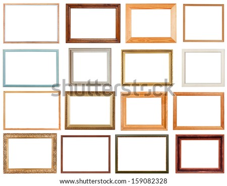 set of horizontal picture frames with cutout canvas isolated on white background