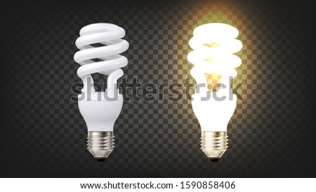 Energy Efficiency Fluorescent Lamp Cfl Vector. Illuminating Modern Low-energy Fluoresent Electric Light-bulb Radiate Ultraviolet Light For Lower Energy Level. Layout Realistic 3d Illustration Royalty-Free Stock Photo #1590858406
