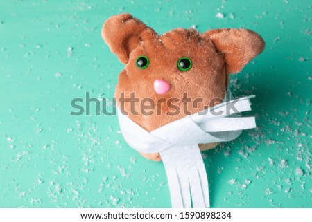stuffed animal winter christmas on green background