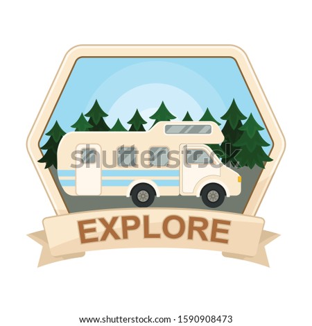 Mountain Adventure Badge with Travel Van Vector Item