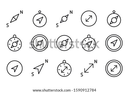 Stroke line icons set of compass. Simple symbols for app development and website design. Vector outline pictograms isolated on a white background. Pack of stroke icons. 