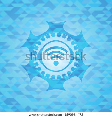 wifi signal icon inside sky blue mosaic emblem