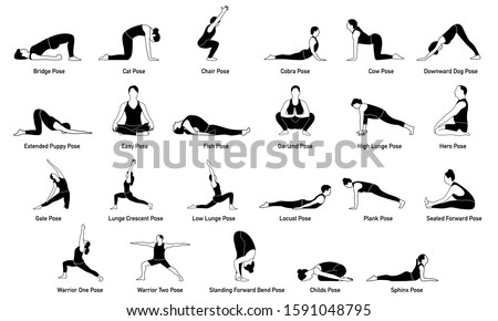 Popular Yoga Poses Illustrations Icons Royalty-Free Stock Photo #1591048795