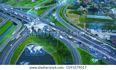 Transportation system concept. Communication network. Autonomous technology. 