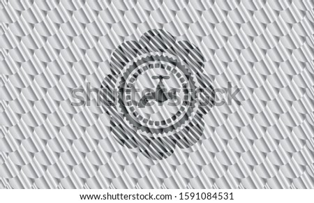 tap icon inside shiny silver badge. Scales pattern. Vector Illustration. Detailed.