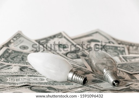 Light bulbs on the usd american dollar background