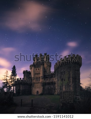 Beautiful medieval castle at night