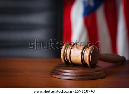 Gavel on court desk  Royalty-Free Stock Photo #159118949