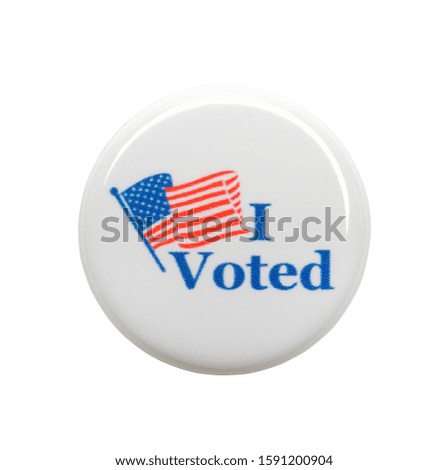 I Voted Button Isolated on White Background. Royalty-Free Stock Photo #1591200904