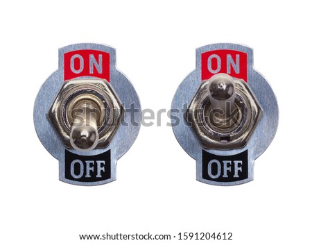 Metal On Off Switches Isolated on White Background. Royalty-Free Stock Photo #1591204612
