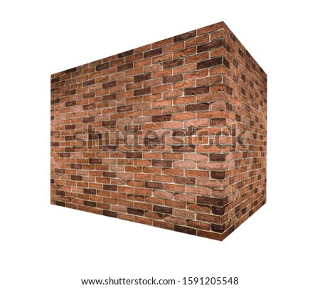 Brown brick wall perspective isolated on white background.