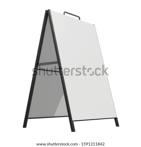 Sandwich board with metal parts. Blank menu outdoor display with clipping path. Trade show booth white and blank. 3d render isolated on white background. High Resolution Template for your design.