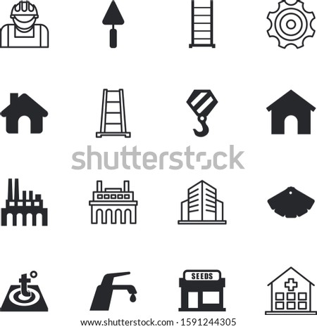 construction vector icon set such as: agricultural, hook, transmission, guide, contractor, spectrum, palette, gear, hat, farm, healthy, heat, shovel, infographics, road, rice, lifting, treasure