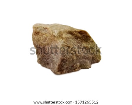 Quartzite rock isolated on white background. Quartzite is a hard, non-foliated metamorphic rock which was originally pure quartz sandstone. There is noise and grain caused by the texture of the stone. Royalty-Free Stock Photo #1591265512
