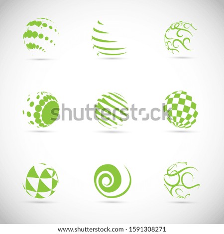 Abstract Globe Logo Set - Isolated On Gray - Vector Illustration. Abstract Globe Vector For Web Icon, Tech Logo And Element Design. 3D Green Icons For Earth, Global, Globe, Planet And World Logo