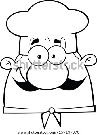 Black and White Cute Chef Head Cartoon Character. Raster Illustration Isolated on white