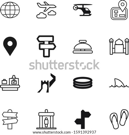 travel vector icon set such as: computer, vehicle, ecology, globe, gate, marine, sky, slippers, entrance, decoration, commercial, detector, faith, copter, tourist, belt, inflatable, wing, scanning