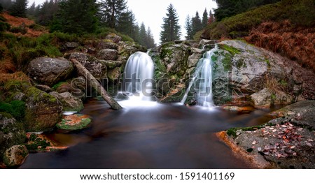 Waterfall on White Smeda, waterfall on Bila Smeda in Jizera Mountains Czech Republic, the best photo.