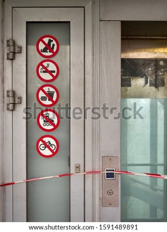 prohibition signs showcase entrance metal door glass