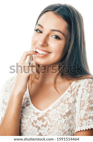 young pretty stylish hipster blond girl posing emotional isolated on white background happy smiling cool smile, lifestyle people concept