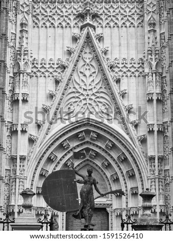 Details of the main entrance arch of the Seville Cathedral in Spain