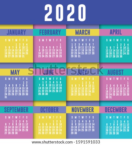 2020 calendar design, Planner time event moth date day page plan and reminder theme Vector illustration