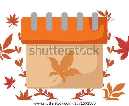 Leaves and autumn leaf inside calendar design, season nature ornament garden decoration and botany theme Vector illustration