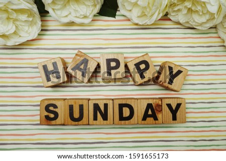 Hello Sunday alphabet letters on colorful stripes background