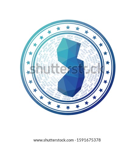 Flat low poly stamp of New Jersey. Polygonal New Jersey badge. Trendy vector logo of the us state.