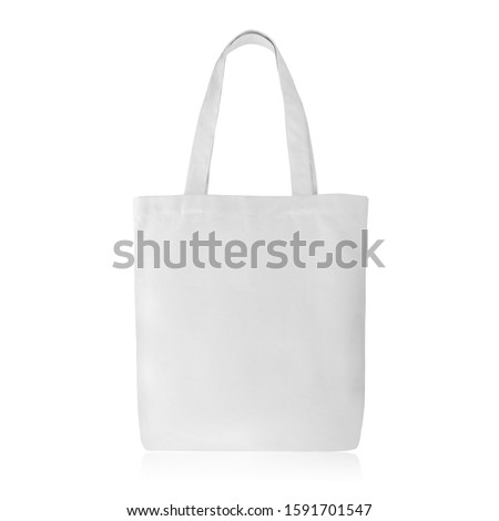 Natural White Linen Fabric Fashion Cotton & Eco Friendly Tote Bag Isolated on White Background. Reusable Blank Canvas Bag for Groceries and Shopping. Design Template for Mock up. No People Royalty-Free Stock Photo #1591701547