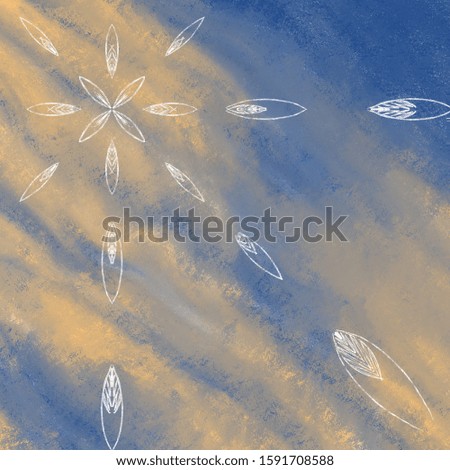 floral pattern on blue yellow background in white chalk