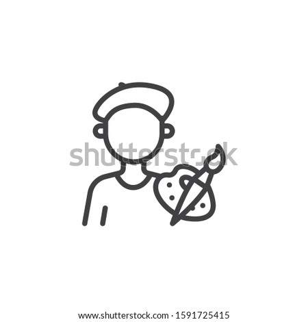 Artist profession avatar line icon. linear style sign for mobile concept and web design. Art painter artist with paint brush and art palette outline vector icon. Symbol logo illustration. 