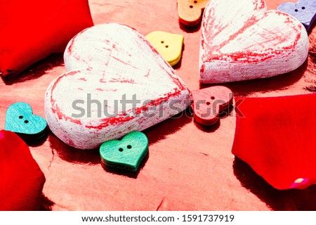 Symbolic wooden hearts for the holiday.Valentines Day