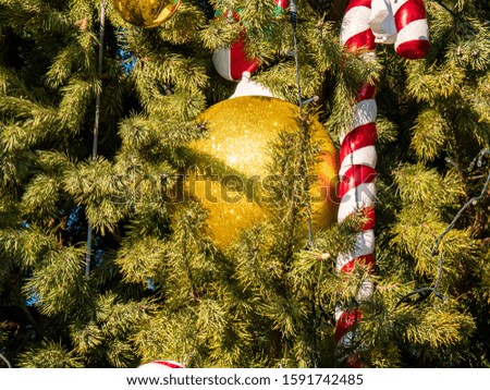 Christmas tree with toys with place for text. New Year. Christmas holidays. Background image. Congratulate.