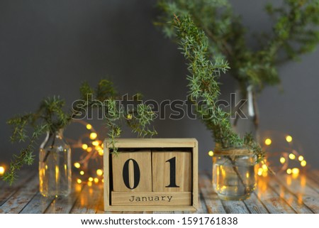 Christmas Background With Decorations On Wooden Board Soft Focus